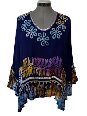 Shoreline printed bead trim tunic top M